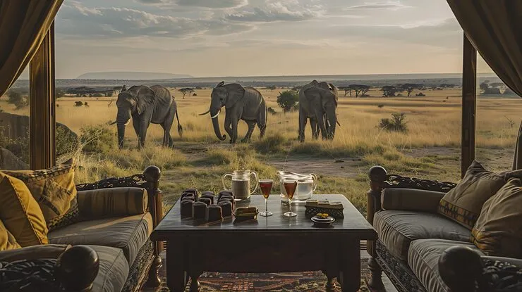 Large elephant herd in Maasai Mara